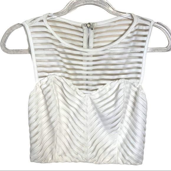 Niki Biki White Sheer‎ Striped Cropped Top - Picture 1 of 6